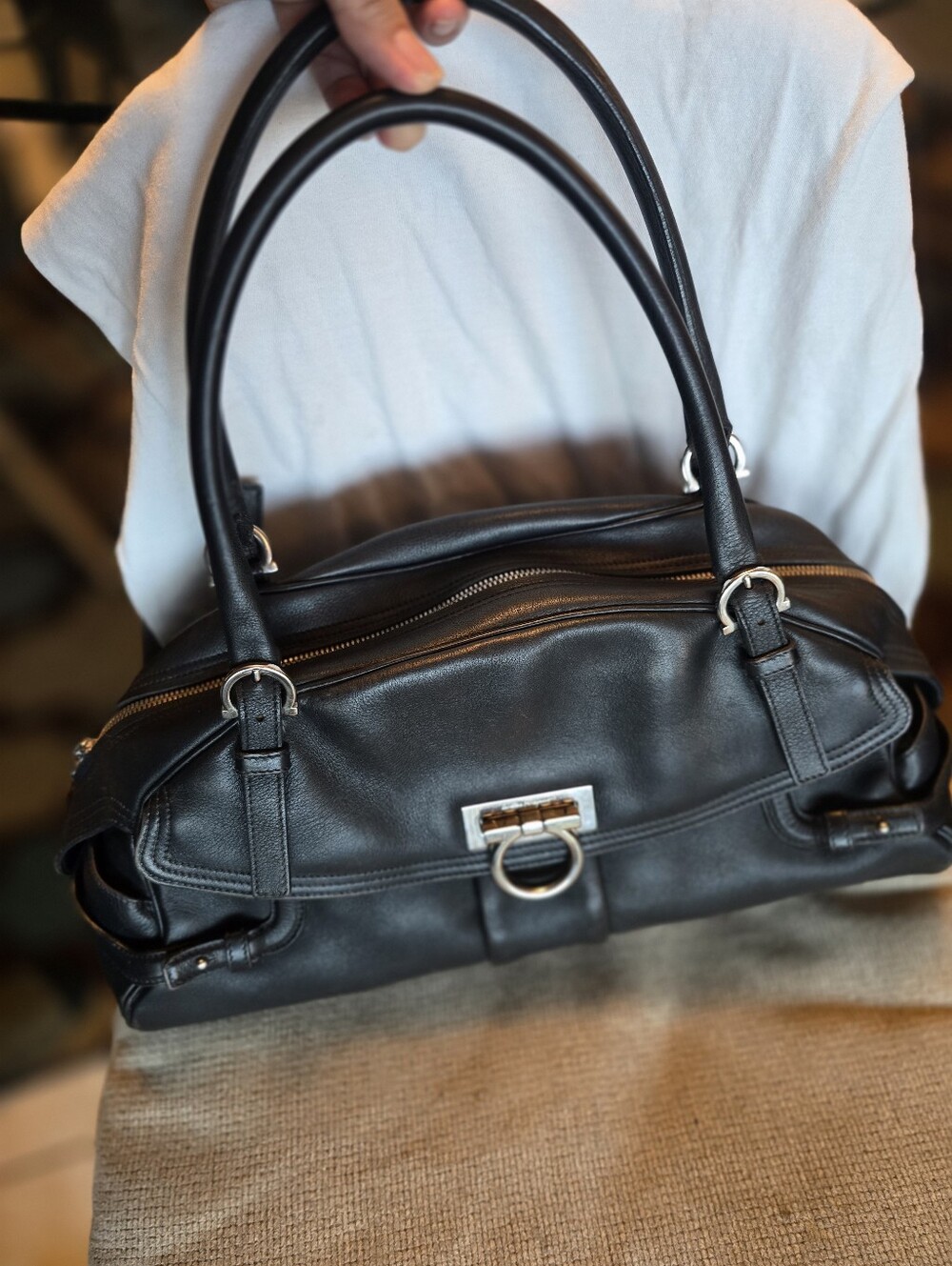Salvatore Ferragamo Black Leather Shoulder Bag